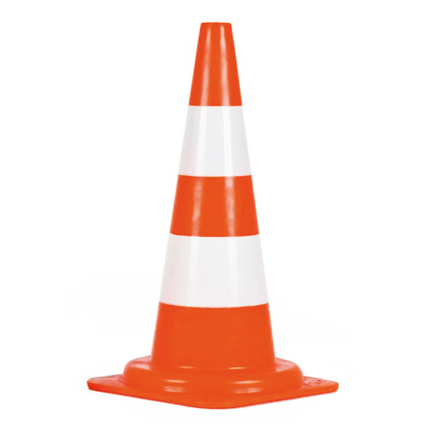 CONE DE SIGNALISATION PE ORANGE FLUO 50CM 2 BANDES BLANCHES BS50B (Présentation) Cone de signalisation pe orange fluo 50cm 2 bandes blanches bs50b
