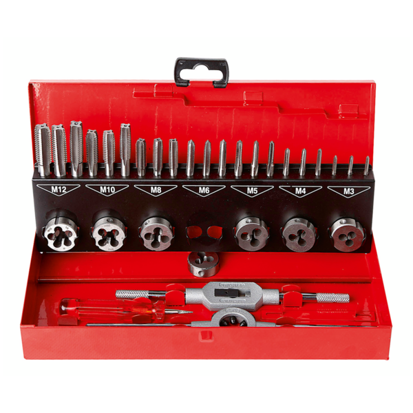 TARAUD HSS DIN 352 + FILIERE HSS (MALETTE DE 31) (Présentation) Taraud hss din 352 + filiere hss (malette de 31)