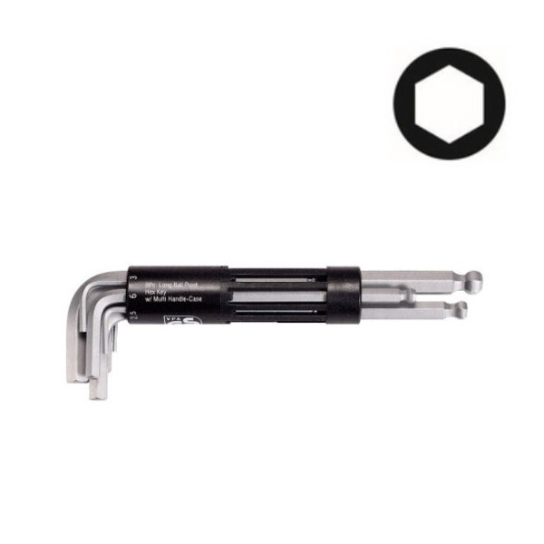 CLE MALE 6 PANS A TETE SPHERIQUE LONGUE, 2 A 10 MM (JEU DE 8) (Présentation) Cle male 6 pans a tete spherique longue, 2 a 10 mm (jeu de 8)