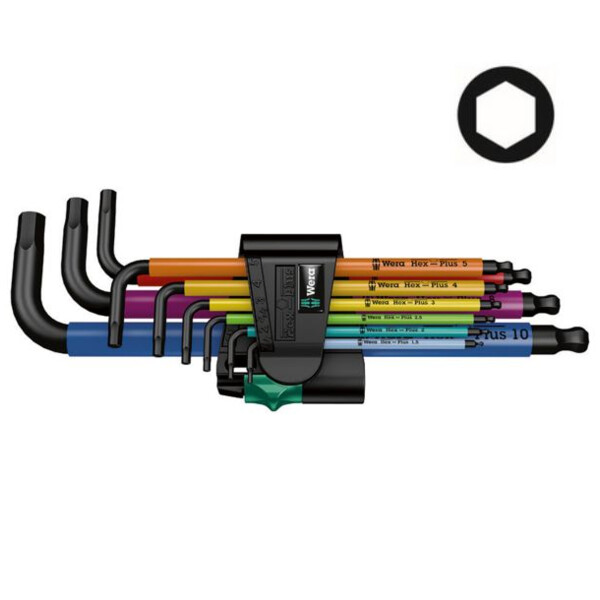 CLE MALE 6 PANS TETE SPHERIQUE 950/9 SPKL HEX-PLUS MULTICOLOUR 1 SB (JEU DE 9) (Présentation) Cle male 6 pans tete spherique 950/9 spkl hex-plus multicolour 1 sb (jeu de 9)