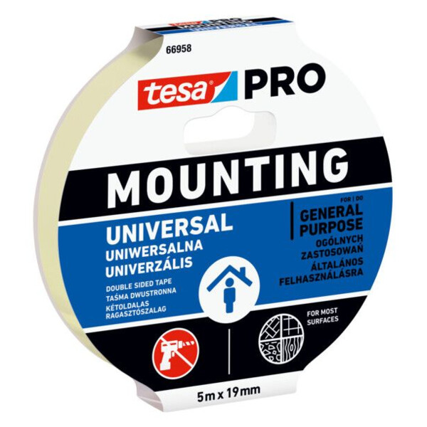 DOUBLE-FACE MOUSSE DE MONTAGE STANDARD 66958 BLANC 5 M X 19 MM (Présentation) Double-face mousse de montage standard 66958 blanc 5 m x 19 mm