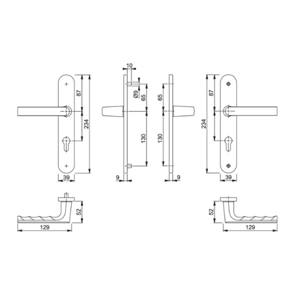 Poignée de porte large  étanche aev hamburg saillie  normale