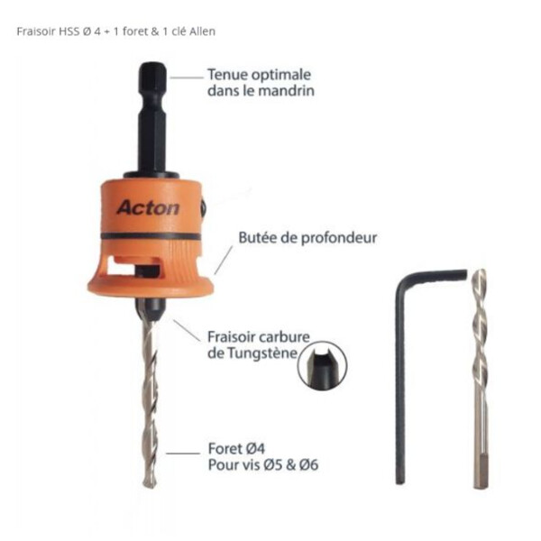 Fraisoir hss ø 4 + 1 foret & 1 cle allen