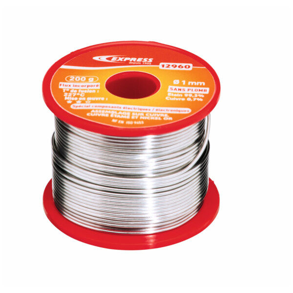Soudure etain pour assemblage electronique - 200g - bobine ø 1 mm
