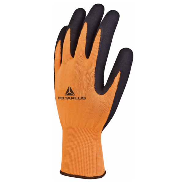 Gant tricot enduit mousse latex orange apollon vv733
