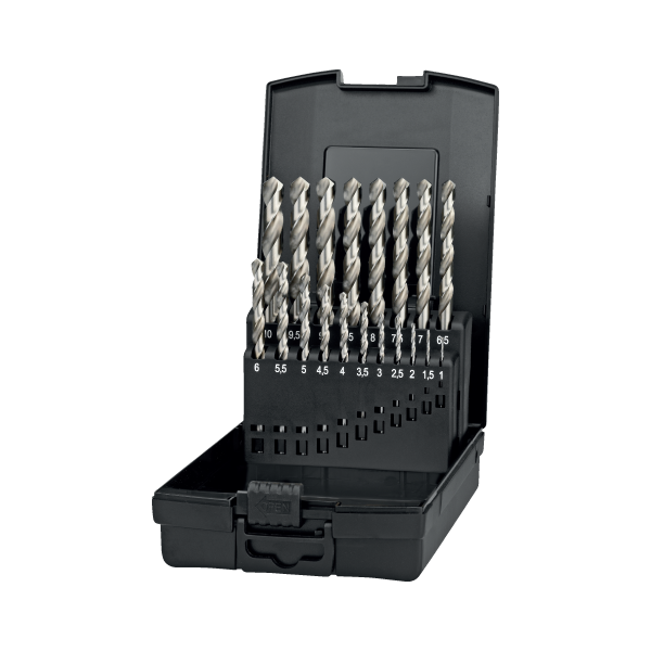 FORET QUEUE CYLINDRIQUE HSS SERIE COURTE "11.430" (COFFRET) (Présentation) Foret queue cylindrique hss serie courte "11.430" (coffret)