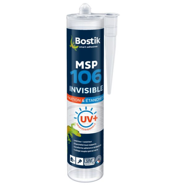 MASTIC COLLE MS POLYMERE MSP 106 UV+ INVISIBLE 290ML (Présentation) Mastic colle ms polymere msp 106 uv+ invisible 290ml