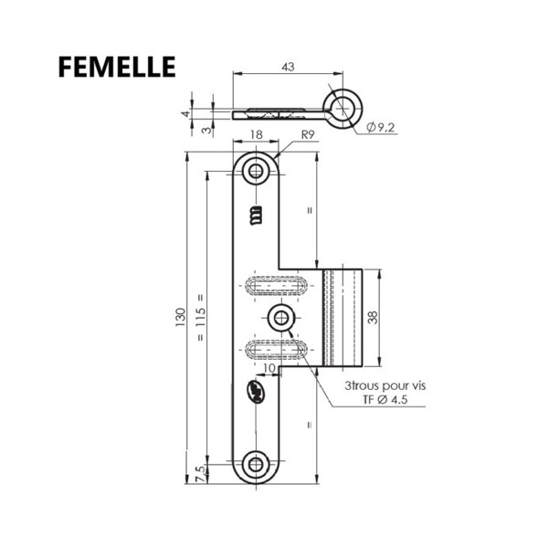 Paumelle universelle bois 6055