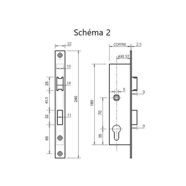 Pêne dormant 1/2 tour n° 7