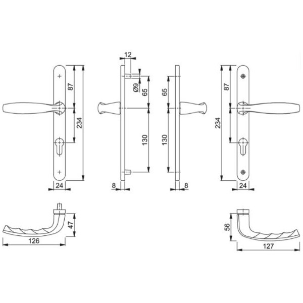 POIGNÉE DE PORTE ÉTROITE NEW-YORK SAILLIE NORMALE (Schéma) Poignée de porte étroite new-york saillie normale