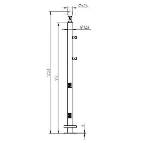 Poteau intermédiaire verre et lisses sur platine