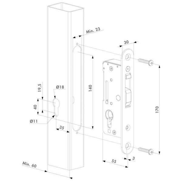 Serrure à encastrer inox a35 h-compact