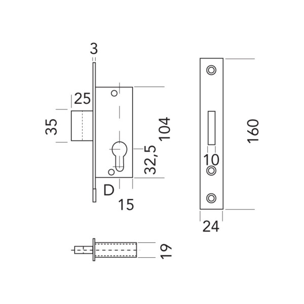 Serrure à pêne dormant 60pz