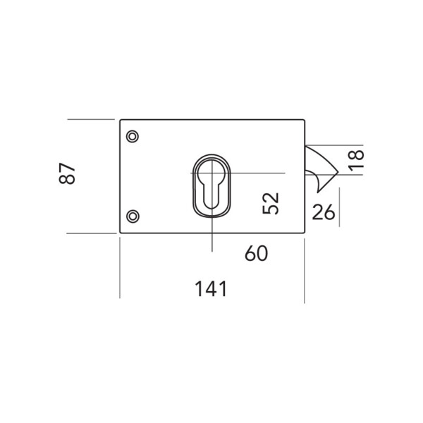 Serrure applique à crochet cylindre euro