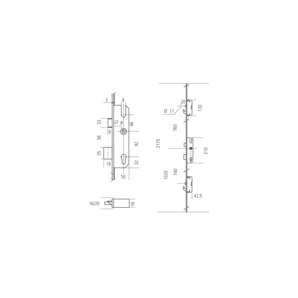 Serrure automatique as 2750 têtière16mm