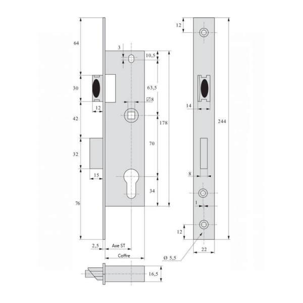 Serrure pêne dormant 1/2 tour