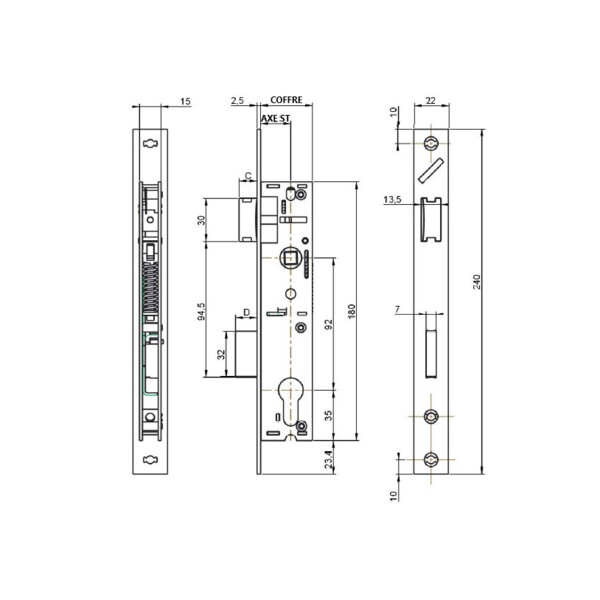 Serrure pêne dormant 1/2 tour