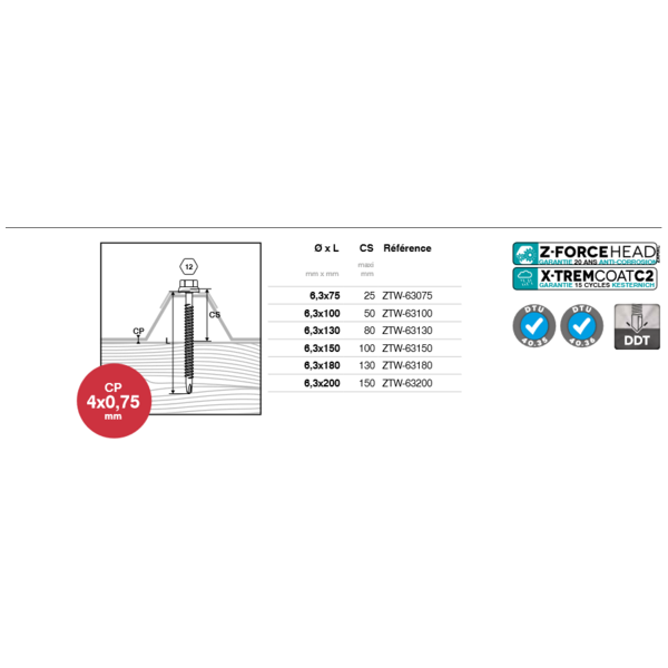 Vis fixation bac acier sur bois ral 5008