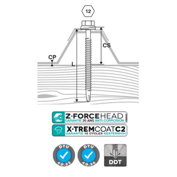 Vis fixation bac acier sur bois ral 7016