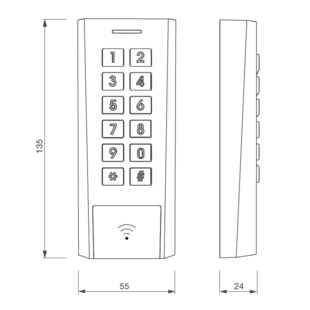 Clavier à code + EM étroit AXK4 IP66 câble 2m Izyx Systems