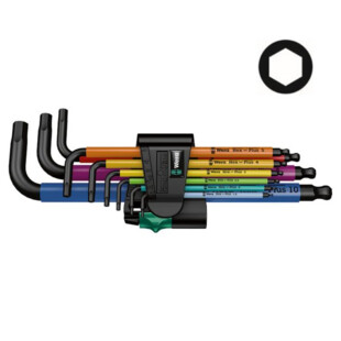CLE MALE 6 PANS TETE SPHERIQUE 950/9 SPKL HEX-PLUS MULTICOLOUR 1 SB (JEU DE 9) Wera CLE MALE 6 PANS TETE SPHERIQUE 950/9 SPKL HEX-PLUS MULTICOLOUR 1 SB (JEU DE 9) Wera