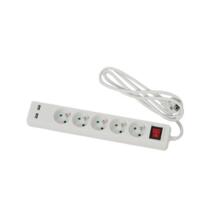 Bloc 5 prises + 2 prises usb blanc avec interrupteur - 1,5m cable h05vvf 3g1